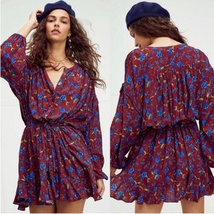 Free People Flower Fields Mini Burgundy Combo Boho Floral Size Medium
